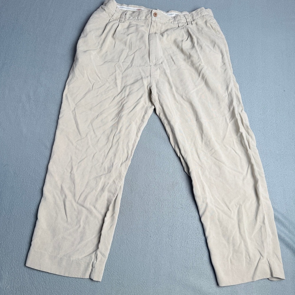 Tommy Bahama Relax Mens 40 Khaki Beige 100% Silk Pleated Straight Leg Pants